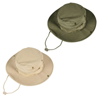 Picture of Sun Hats for Men Women Bucket Hat UPF 50+ Boonie Hat Foldable UV Protection Hiking Beach Fishing Summer Safari(2pack-Beige+Green)