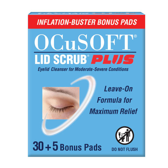 Picture of OCuSOFT Lid Scrub PLUS 35 - Pre-Moistened Leave-On Eyelid Wipes for Moderate to Severe Conditions - Moisturizing Eyelid Cleanser for Maximum Relief - 35 Count