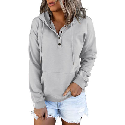 Picture of ADJHDFH Half Sleeve Casual Solid Color Pullover Sweater For Women Cardigans For Women 2023 Hoodies For Teen Sport,Button9-grey,X-Large