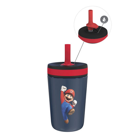 Picture of Zak Designs The Super Mario Bros. Movie Kelso Toddler Cups For Travel or At Home, 12oz Vacuum Insulated Stainless Steel Sippy Cup With Leak-Proof Design is Perfect For Kids (Mario)