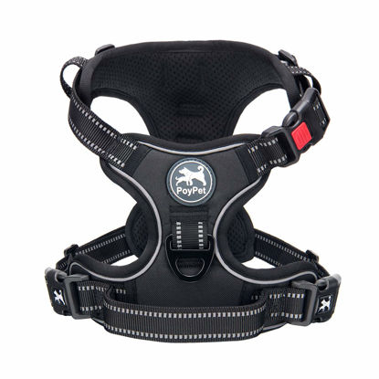 Picture of PoyPet No Pull Dog Harness, No Choke Front Clip Dog Reflective Harness, Adjustable Soft Padded Pet Vest with Easy Control Handle for Small to Large Dogs(Black,M)