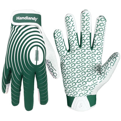 Picture of HANDLANDY Football Gloves Youth, Sticky Kids Receiver Gloves for Boys Girls, Stretch Fit Flag Football Gloves (White and Green, Medium)