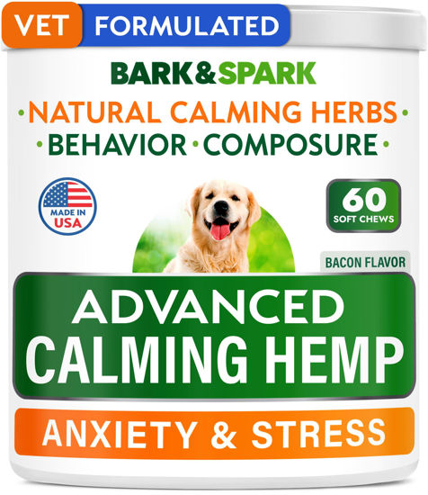 Picture of BARK&SPARK Advanced Calming Hemp Treats for Dogs - Hemp Oil + Melatonin - Anxiety Relief - Separation Aid - Stress Relief During Fireworks, Storms, Thunder - Aggressive Behavior, Barking - 60Chews