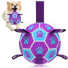 Picture of QDAN Dog Ropes Toys Soccer Ball with Straps, Interactive Dog Toys for Tug of War, Puppy Birthday Gifts, Dog Tug Toy, Dog Water Toy, Durable Dog Balls for Medium Dogs-Blue&Purple（6 Inch）