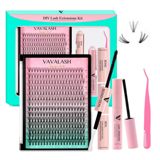 Picture of VAVALASH DIY Lash Extension Kit Individual Cluster Lashes Kit with 280 PCS 10-16mm Mix Lash Clusters Lash Bond and Seal, Lash Remover, Lash Applicator for DIY Eyelash Extensions at Home（Kit-10D+20D）