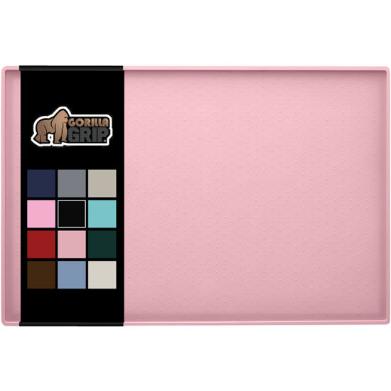 Picture of Gorilla Grip 100% Waterproof Raised Edge BPA Free Silicone Pet Feeding Mat, Dog Cat Food Mats Contain Spills Protects Floors, Placemats for Cats and Dogs Water Bowl, Pets Accessories 16x10, Pink