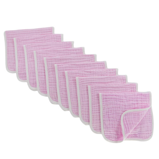 Picture of Synrroe Burp Cloths Large, Muslin Burp Cloths for Baby Girls, Pack of 10 Extra Absorbent and Soft Muslin Bibs, 6 Layers 20 by 10 Inches 100% Cotton (Pink 10 Pack)