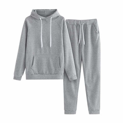 Picture of Women Hoodies Tracksuit Long Sleeve Sweatshirts Jogger Pant,Sweatsuit with Pockets-Long Sleeve Pullover Sweatshirt Jogger Pants Sweatsuit Women-01 Grey,X-Large