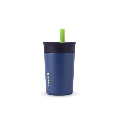 Picture of Owala Kids Insulation Stainless Steel Tumbler with Spill Resistant Flexible Straw, Easy to Clean, Kids Water Bottle, Great for Travel, Dishwasher Safe, 12 Oz, Navy and Blue (Home Base)