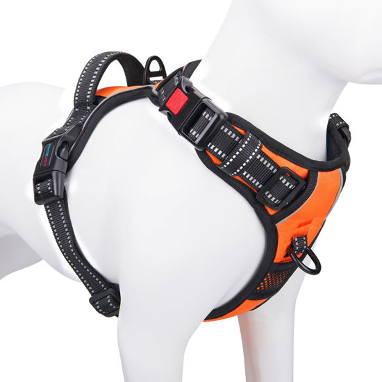 Picture of PHOEPET No Pull Dog Harnesses for Small Dogs Reflective Adjustable Front Clip Vest with Handle 2 Metal Rings 3 Buckles [Easy to Put on & Take off] (S, Orange)