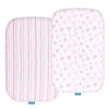 Picture of Bassinet Sheets Compatible with Arm's Reach Co-Sleeper Bassinet, 2 Pack, 100% Jersey Cotton Fitted Sheets, Breathable and Heavenly Soft, Pink Stripes and Hearts Print for Baby