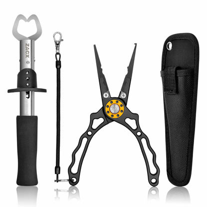 Picture of ZACX Fish Lip Gripper Pliers - Upgraded Muti-Function Hook Remover and Split Ring Pliers for Fly Fishing, Ice Fishing, Fishing Gear - Gift for Men (Package B)