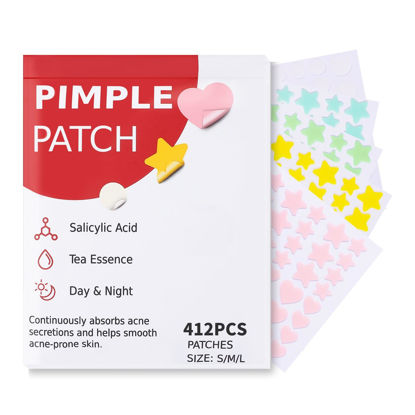 Picture of sundpik Pimple Patches for Face 412pcs,Hydrocolloid Acne Patches Star,Zit Patches,Pimple Popper Tool Kit,Facial Skin Care Products Containing Salicylic Acid,Tea Tree Oil and Calendula Oil