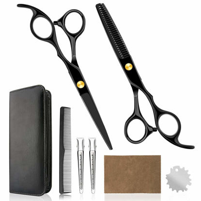 Picture of Professional Home Hair Cutting Kit Home Haircutting Scissors Barber Salon Home Thinning Shears Kit with Comb Case for Men Women Black