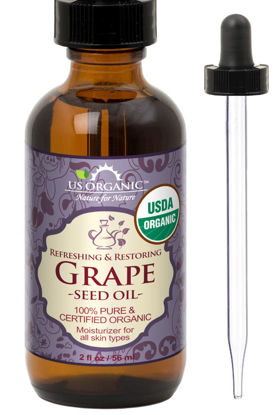 Picture of US Organic Grape Seed Oil, USDA Certified Organic, 100% Pure & Natural, Cold Pressed Virgin, Unrefined, in Amber Glass Bottle w/Glass Eye dropper for Easy Application (2 oz (56 ml))