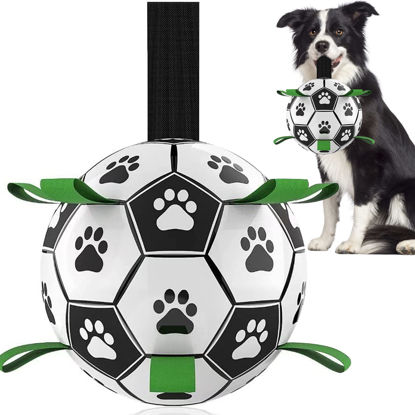 Picture of QDAN Dog Toys Soccer Ball with Straps, Puppy Birthday Gifts, Interactive for Tug of War, Durable Balls for Small & Medium Dogs（6 Inch）