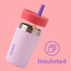 Picture of Owala Kids Insulation Stainless Steel Tumbler with Spill Resistant Flexible Straw, Easy to Clean, Kids Water Bottle, Great for Travel, Dishwasher Safe, 12 Oz, Pink and Purple (Lilac Rocket)