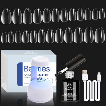 Picture of Beetles Gel Nail Kit Easy Nail Extension Set,500Pcs Pre Shaped Clear Extra Short Almond Gel Nail Tips with 5 in 1 Mutipurpose Nail Glue,Base Uv Led Nail Lamp for Nail Art Women Gift