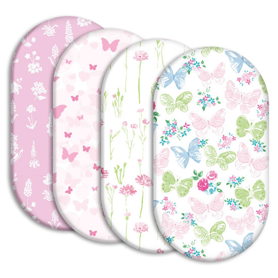 Picture of Gllquen Baby Bassinet Sheets 4 Pack, Breathable Cozy Fitted Mattress Sheet, Elastic Travel Crib Fashionable Floral Pattern, Standard Cradle Safe Sheets for Baby Boy Girls 32"X16" (Butterfly)