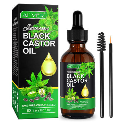 Picture of ALIVER Jamaican Black Castor Oil, Castor Oil Organic Cold Pressed Unrefined, Castor Oil for Hair Growth, Organic Castor Oil Glass Bottle, 2.02 fl oz