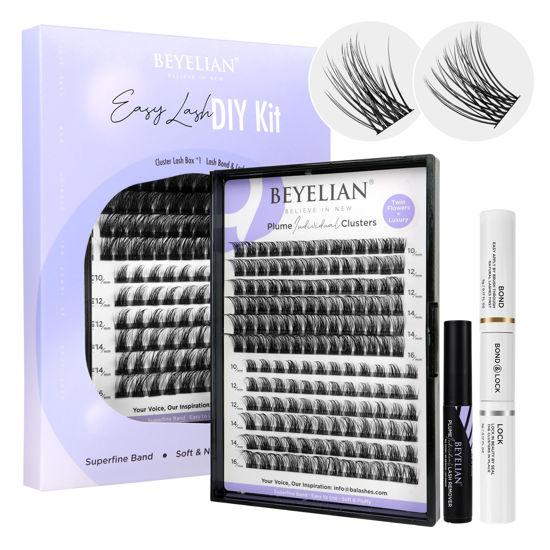 Picture of BEYELIAN Lash Extension Kit D+ Curl Cluster Lashes Kit with 156 Pcs Lash Clusters, Cluster Lashes Bond and Seal, Clusters Lash Glue Remover Easy to Apply at Home (Style3+Style5)