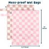 Picture of Tiny Twinkle Mess-proof Wet Bags 2 Pack Waterproof and Washable Bag for Travel storage, Stroller, Daycare, Baby Diapers, Yoga, Beach, Pool, Wet Toddler Swimsuits (Pink, Brown Checkers)