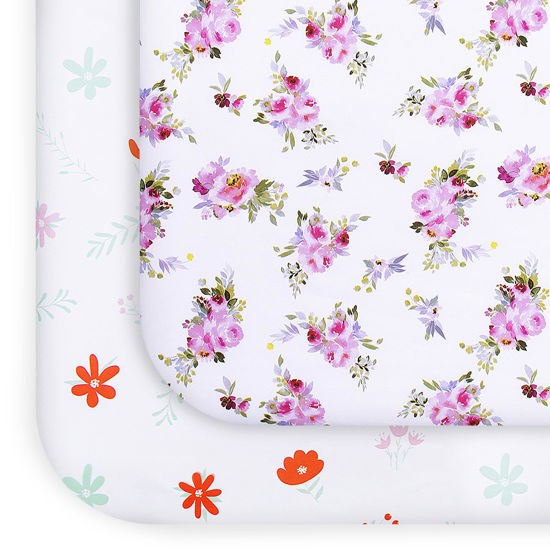 Picture of Pack and Play Sheets Girl Red Floral, Compatible with Graco Pack and Play