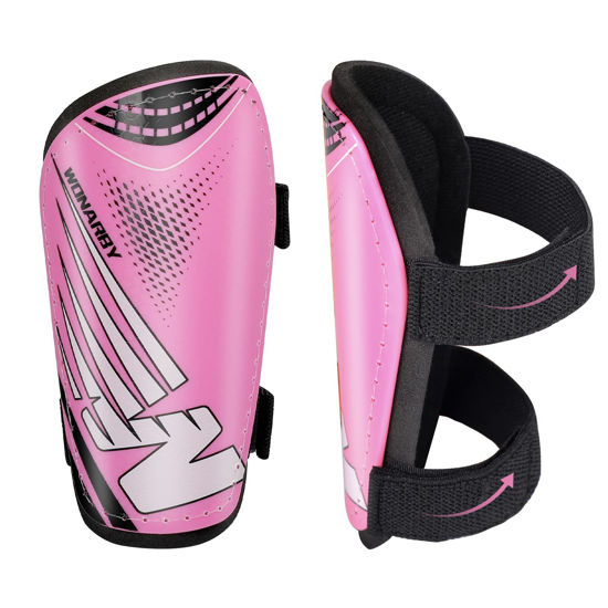 Picture of Shin Guards Soccer Youth Kids - Shin Guard for Boys Girls Teenagers Toddler 2-18 Years Old - Football Shin Pads Protection Equipment with Adjustable Straps - Pink, XS