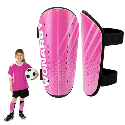 Picture of Shin Guards Soccer Youth Kids - Shin Guard for Boys Girls Teenagers 2-18 Years Old - Football Shin Pads Protection Equipment with Adjustable Straps - Pink&White, M