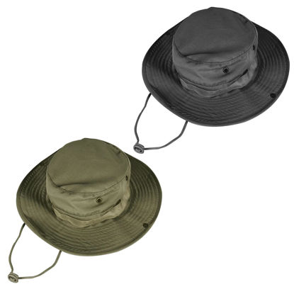 Picture of Sun Hats for Men Women Bucket Hat UPF 50+ Boonie Hat Foldable UV Protection Hiking Beach Fishing Summer Safari(2pack-Black+Green)