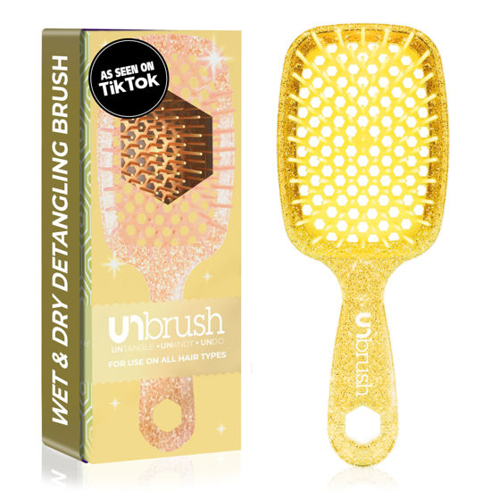 Picture of FHI Heat UNbrush Detangling Brush for Pain-Free Brushing on All Wet or Dry Hair Types - Durable DuoFlex Anti-Static Bristles, Lightweight Handle, Vented Hair Brush, Amber Yellow