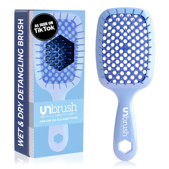 Picture of FHI Heat UNbrush Detangling Brush for Pain-Free Brushing on All Wet or Dry Hair Types - Durable DuoFlex Anti-Static Bristles, Lightweight Handle, Vented Hair Brush, Periwinkle Light Blue