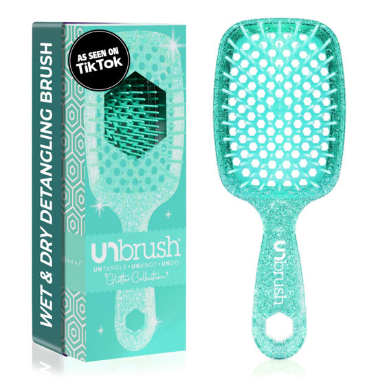 Picture of FHI Heat UNbrush Detangling Brush for Pain-Free Brushing on All Wet or Dry Hair Types - Durable DuoFlex Anti-Static Bristles, Lightweight Handle, Vented Hair Brush, Turquoise Green