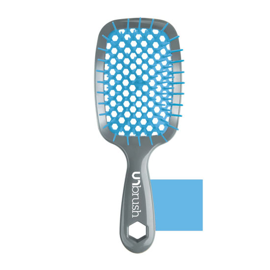 Picture of FHI Heat UNbrush Detangling Brush for Pain-Free Brushing on All Wet or Dry Hair Types - Durable DuoFlex Anti-Static Bristles, Lightweight Handle, Vented Hair Brush, Light Blue/Grey