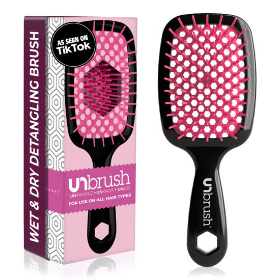 Picture of FHI Heat UNbrush Detangling Brush for Pain-Free Brushing on All Wet or Dry Hair Types - Durable DuoFlex Anti-Static Bristles, Lightweight Handle, Vented Hair Brush, Cherry Blossom