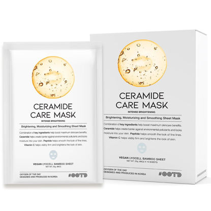 Picture of #OOTD Ceramide Brightening Sheet Mask For Face, Moisturizing, Anti Aging Ceramide, Peptide, Vitamin C, EVE Vegan 10EA