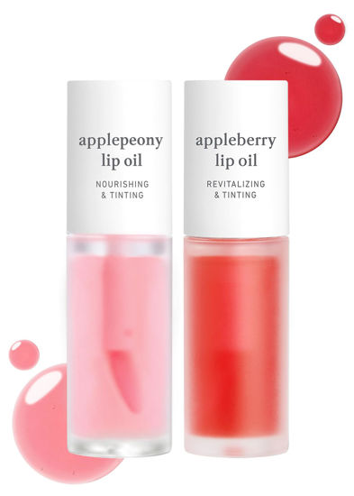 Picture of NOONI Appleseed Lip Oil Set - Applepeony & Appleberry | with Apple Seed Oil, Lip Oil Duo, Lip Stain, For Chapped and Flaky Lips