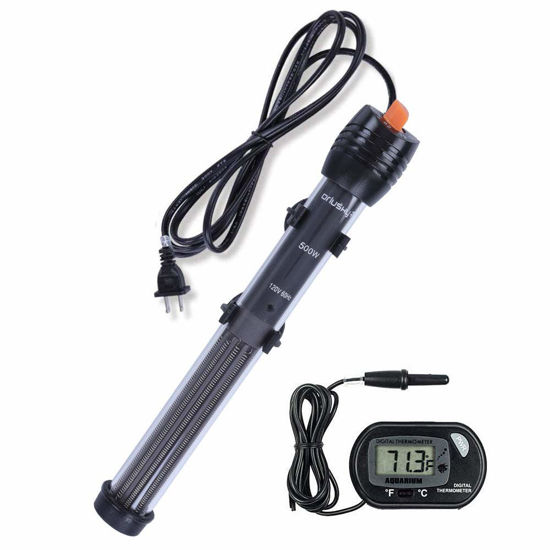 Picture of Orlushy Submersible Aquarium Heater,200W Adjustable Fish Tahk Heater with 2 Suction Cups Free Thermometer Suitable for Marine Saltwater and Freshwater