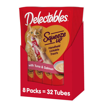 Picture of Hartz Delectables Squeeze Up Interactive Lickable Wet Cat Treats for Adult & Senior Cats, Tuna & Salmon, 4 Count(Pack of 8)