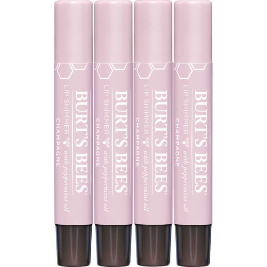 Picture of Burt's Bees Shimmer Lip Tint Set, Tinted Lip Balm Stick, Moisturizing for All Day Hydration with Natural Origin Glowy Pigmented Finish & Buildable Color, Champagne (4-Pack)