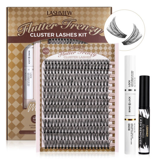 Picture of LASHVIEW 40D DIY Eyelash Extension Kit, Cluster Eyelash Extensions, Individual Lashes Kit,Individual Lashes with Glue and Tweezers