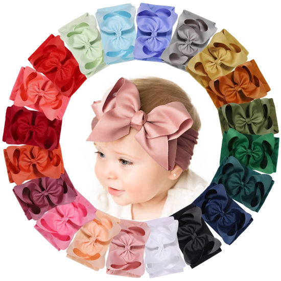 Picture of doboi Baby Girl Headbands Set - 20pcs Hair Bows and Nylon Headbands, Big Bows for Infant, Newborn, and Toddler Girls