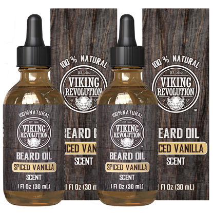 Picture of Viking Revolution Beard Oil for Men - All Natural Beard Oil Spiced Vanilla Scent with Argan Oil & Jojoba Oil Beard Conditioner and Softener - Strengthens Beards and Mustaches for Men (2 Pack)