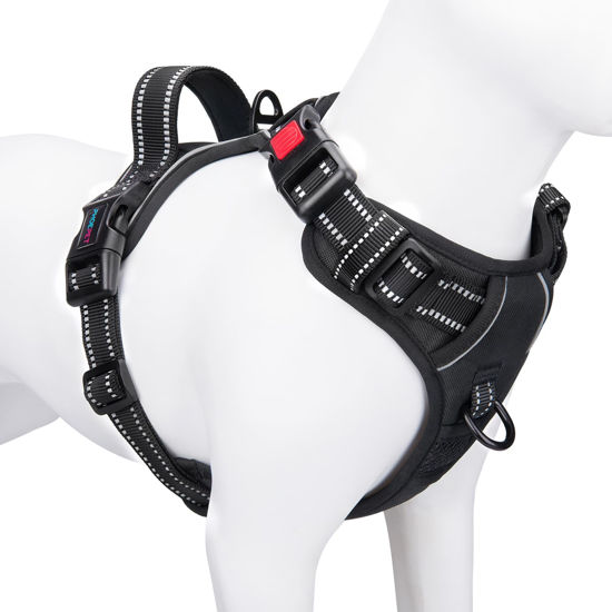 Picture of PHOEPET No Pull Dog Harness Medium Reflective Front Clip Vest with Handle,Adjustable 2 Metal Rings 3 Buckles,[Easy to Put on & Take off](M, Black)