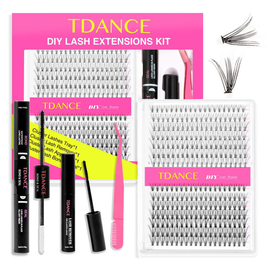 Picture of TDANCE DIY Lash Extension Kit Cluster Lashes Kit with 10-16mm Mix Lash Clusters, Lash Bond and Seal, Lash Remover, Lash Applicator for DIY Eyelash Extension Kit at Home(10D+20D-10-16MIX-ALL Kit)