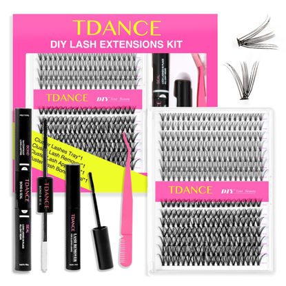 Picture of TDANCE DIY Lash Extension Kit Cluster Lashes Kit with 10-16mm Mix Lash Clusters, Lash Bond and Seal, Lash Remover, Lash Applicator for DIY Eyelash Extension Kit at Home(30D+40D-10-16MIX-ALL Kit)