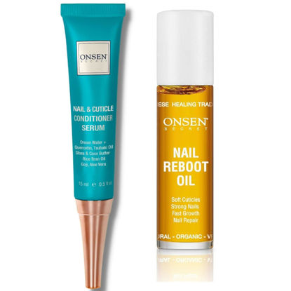 Picture of Onsen Secret Nail Reboot Duo - Treatment for Damaged Nails - Natural Nail Care & Cuticle Repair - Visible Results For Perfect Nails, Cuticle Conditioner Cream 15ml & Nail Reboot Oil 10ml