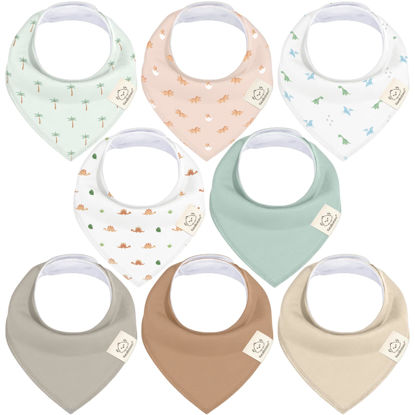 Picture of 8-Pack Organic Baby Bandana Drool Bibs - Stylish Unisex Bandana Bibs, Super Absorbent Bandana Drool Bibs, Gentle Teething Bibs for Infants, Organic Cotton Baby Bib (Roarsome)