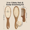 Picture of Baby Hair Brush and Comb Set for Newborn - Wooden Baby Hair Brush Set with Soft Goat Bristle, Baby Brush Set for Newborns,Baby Brush and Comb Set Girl, Boy,Toddler Cradle Cap Brush (Oval, Dark Walnut)