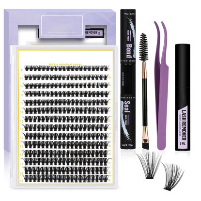 Picture of DIY Lash Extension Kit 280 PCS Individual Eyelash Extension Kit 0.07C 9-16MIX 30D 40D 50D Cluster Lashes Kit Lash Glue Remover and Applicators for Eyelash Extensions(Kit-50D-0.07C,9-16MIX)